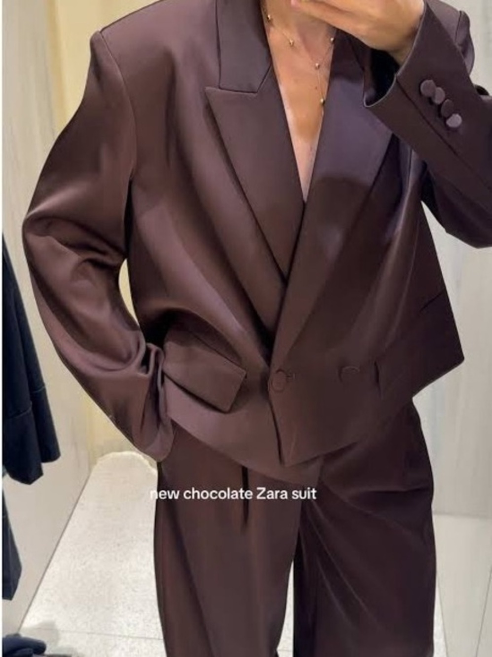 Zara Cropped Double-Breasted Blazer - Dark Brown size S